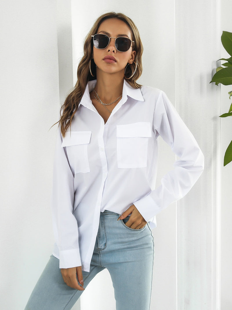 Collared Neck Buttoned Shirt with Pockets