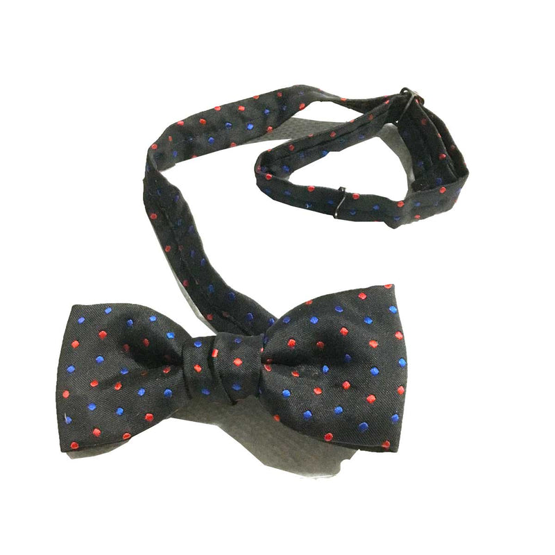 Mens Bow Tie, Pre-tied Banded - Black w/white dots - Each