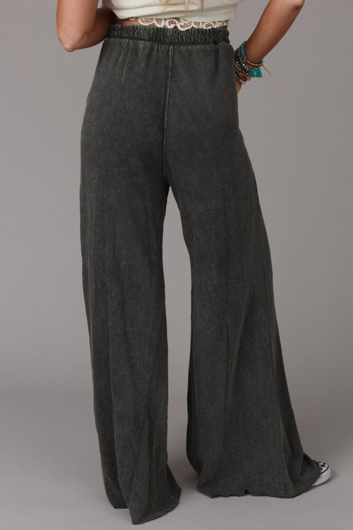 Womens Wide Leg Pocketed Pants in Charcoal or Sand