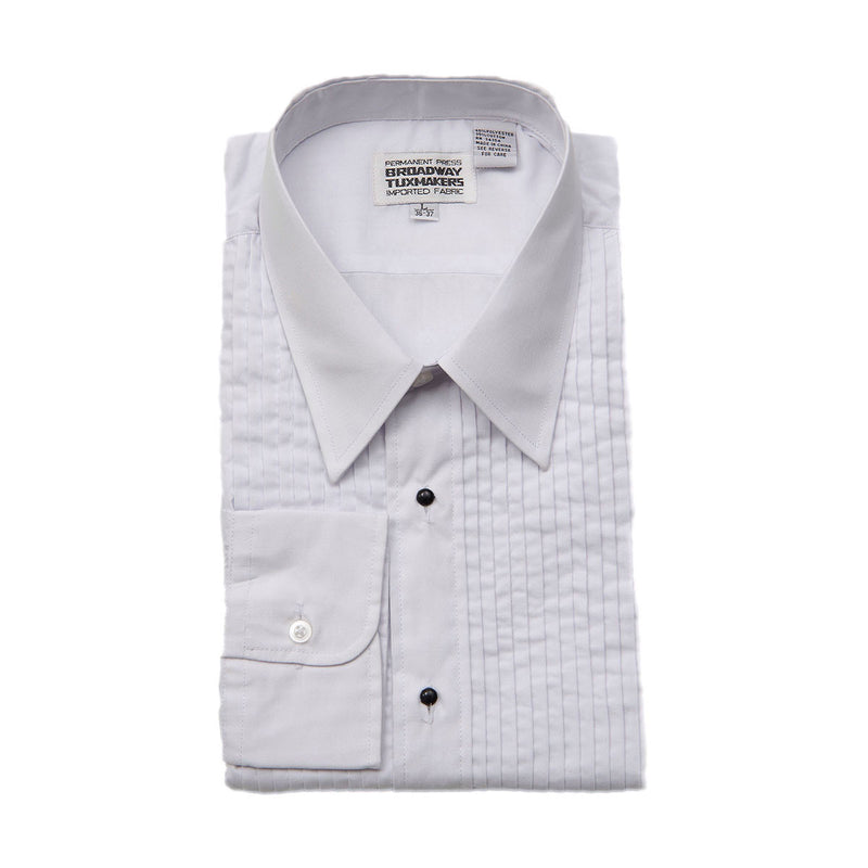 Men's Tuxedo Shirt, Lay Down Collar & 1/4" Pleats, White