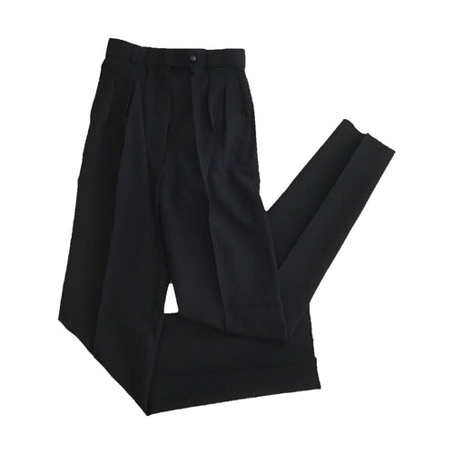 Womens Black Pleated Polyester Dress Pants