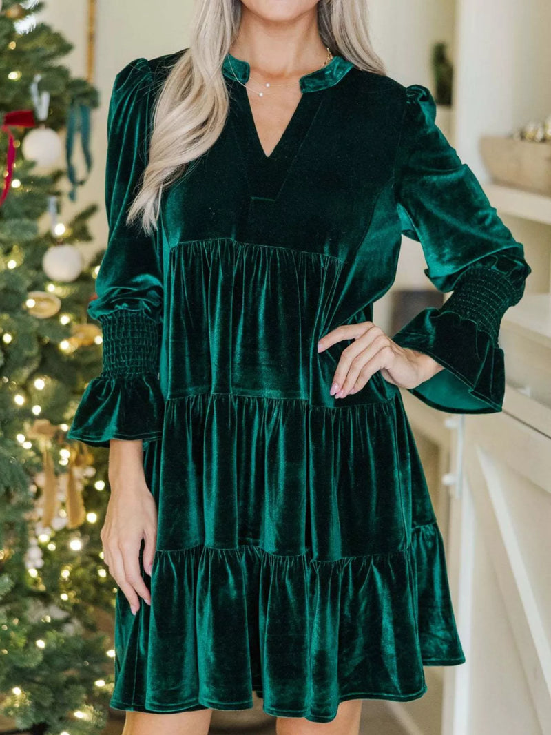 Long Sleeve Velvet Tiered Dress