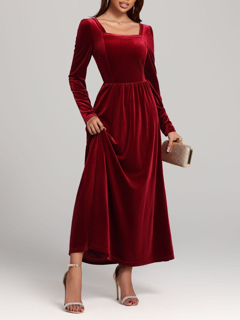Velvet Square Neck Long Sleeve Dress Velvet Square Neck Long Sleeve Dress