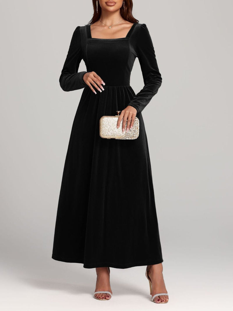Velvet Square Neck Long Sleeve Dress Tuxedo Closeouts Velvet Square Neck Long Sleeve Dress Tuxedo Closeouts