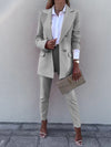 Lapel Collar Long Sleeve Blazer and Pants Set