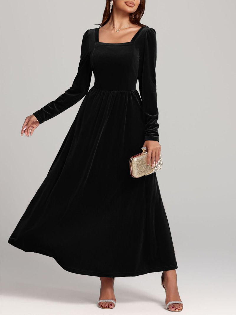 Velvet Square Neck Long Sleeve Dress Tuxedo Closeouts Velvet Square Neck Long Sleeve Dress Tuxedo Closeouts