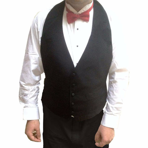 One Dozen (12) Mens Black Backless Cloth Tuxedo Vests (LG 36-46)