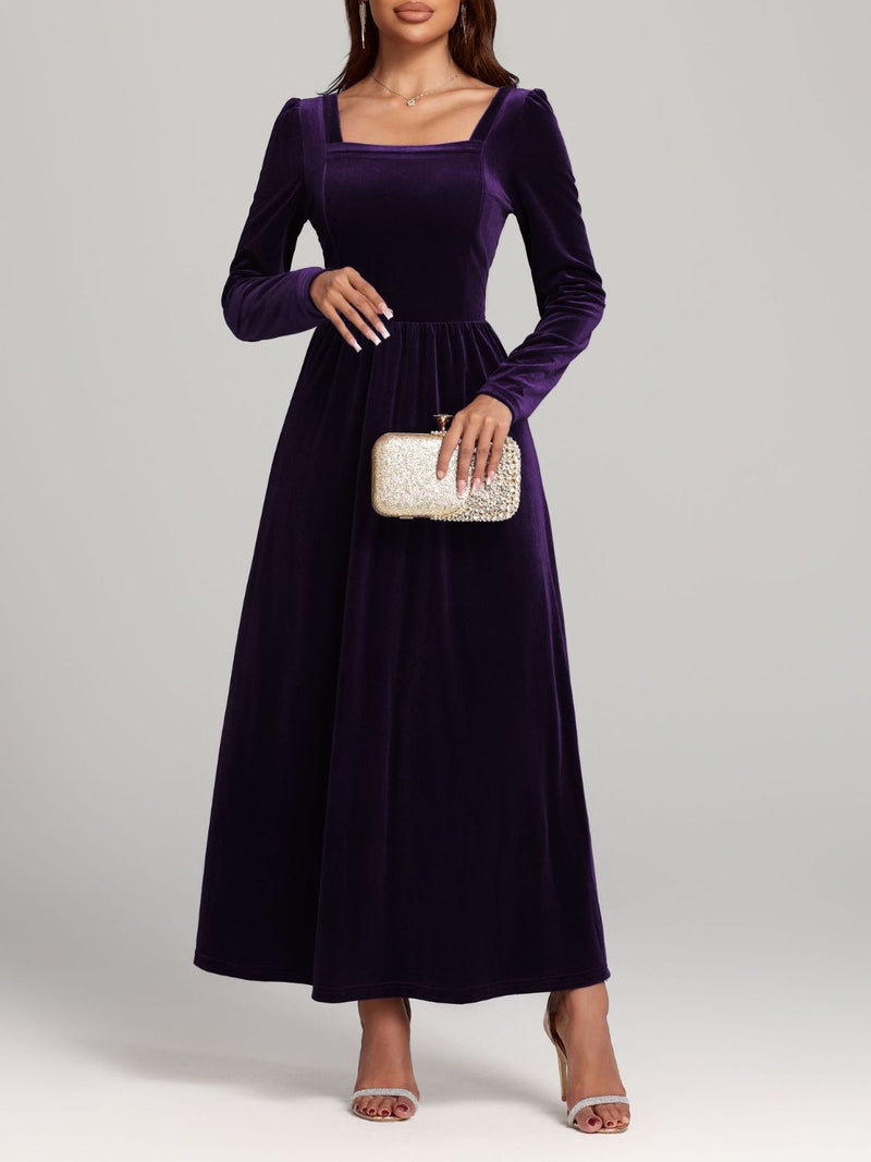 Velvet Square Neck Long Sleeve Dress Tuxedo Closeouts Velvet Square Neck Long Sleeve Dress Tuxedo Closeouts