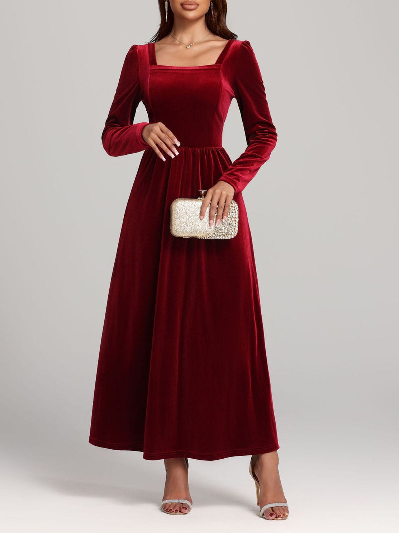 Velvet Square Neck Long Sleeve Dress Tuxedo Closeouts Velvet Square Neck Long Sleeve Dress Tuxedo Closeouts