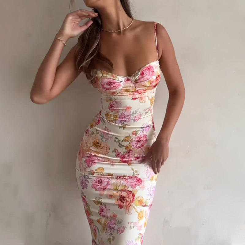Women's Floral Bodycon Maxi Dress – Spaghetti Strap Vacation & Summer –  Tuxedo Closeouts