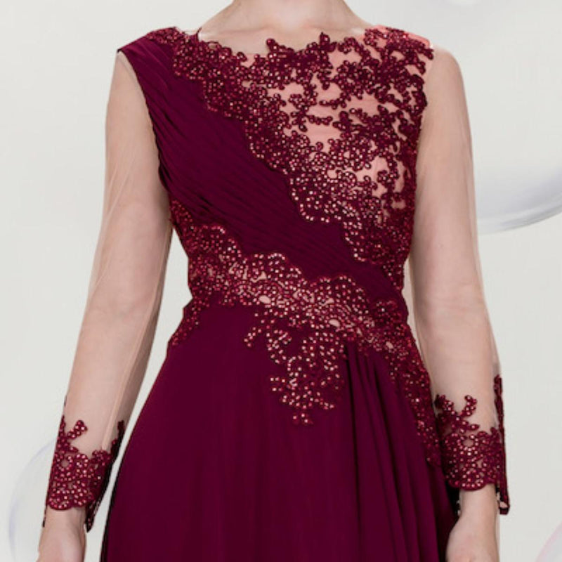 burgundy and gold lace dress Dancing Queen - 2533 Gold Lace Embellished Sleeveless V Neck Satin A-Line Gown XL / Tan main image 1