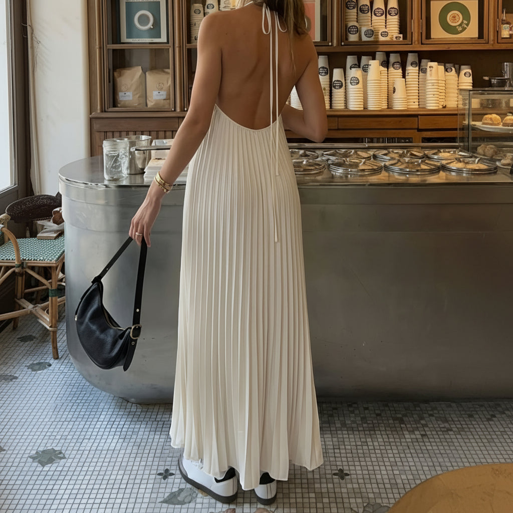 pleated white halter dress Neck Maxi Marilyn monroe
