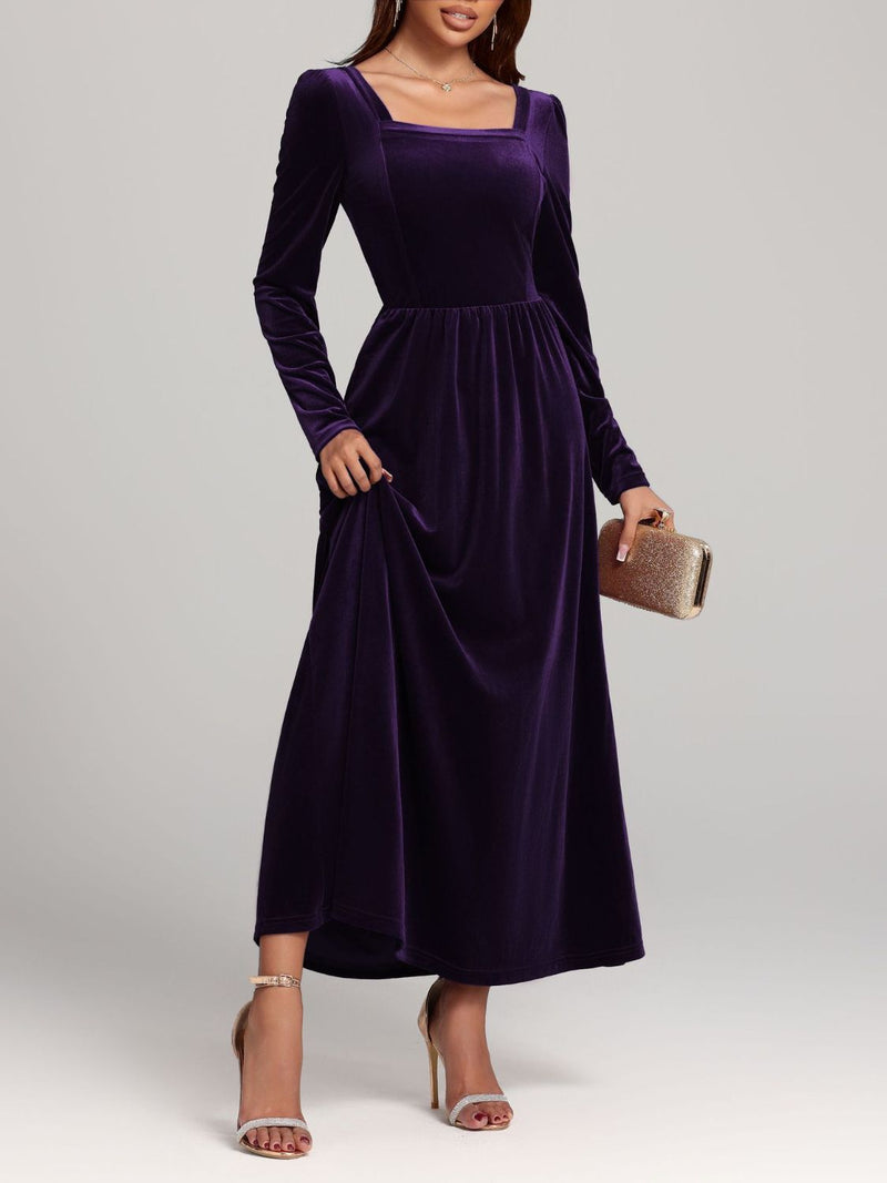 Velvet Square Neck Long Sleeve Dress Velvet Square Neck Long Sleeve Dress