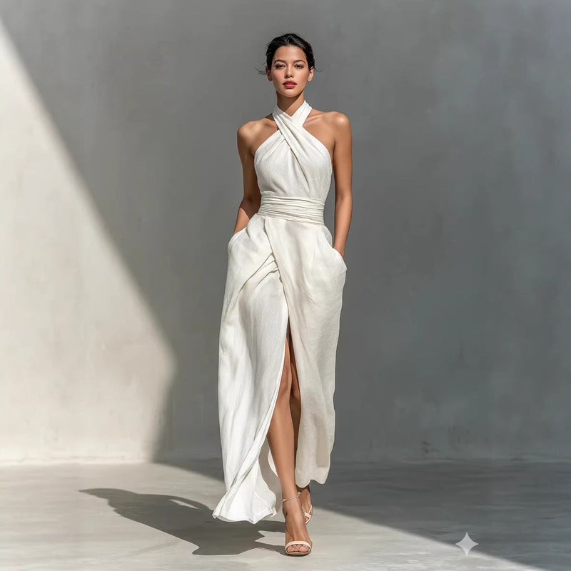 green emerald velvet dress Sleeveless Elegant Slim-Fit Pure White Dress – Tuxedo Closeouts