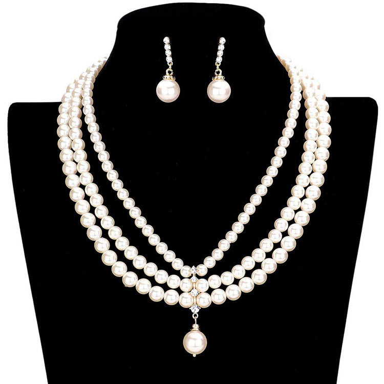Triple Layered Pearl Necklace – Tuxedo Closeouts