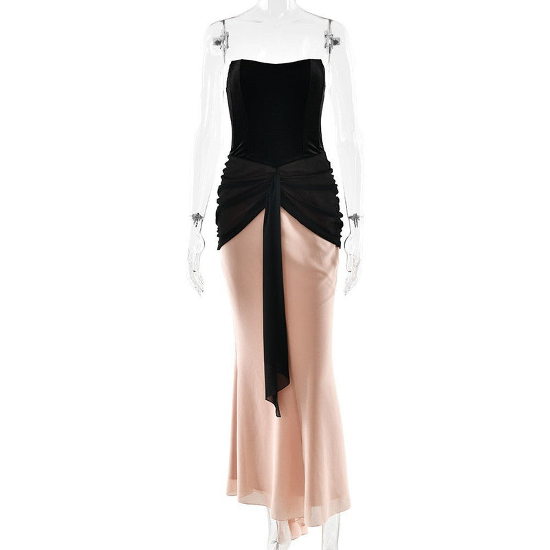 Slim Fit High Waist Maxi Dress Black Corset & Pink Skirt Slim Fit High Waist Maxi Dress Black Corset & Pink Skirt