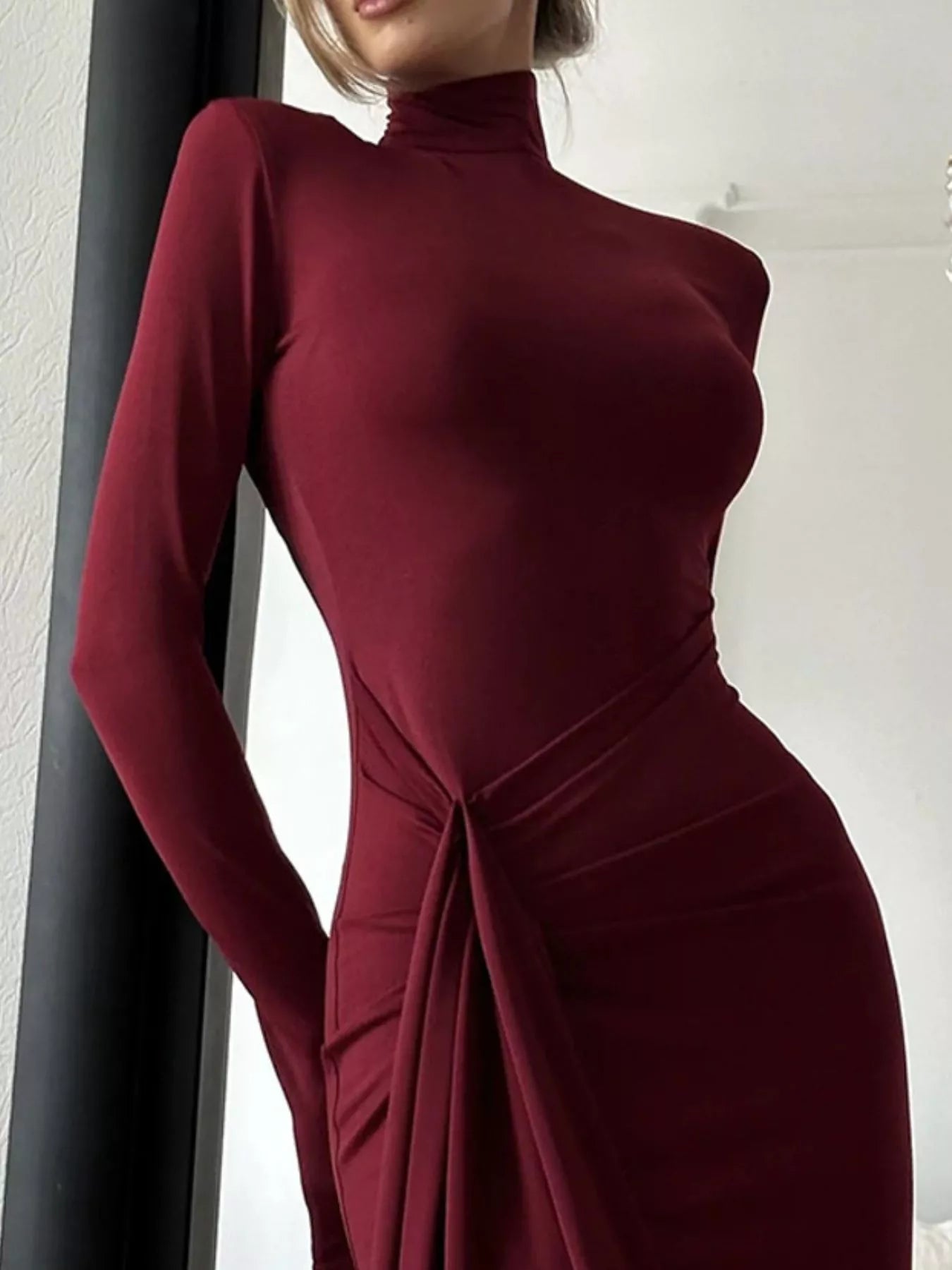 Turtleneck Long Sleeve Slit Maxi Dress Turtleneck Long Sleeve Slit Maxi Dress