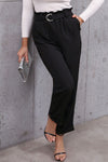 Belted Black Paperbag Waist Pants