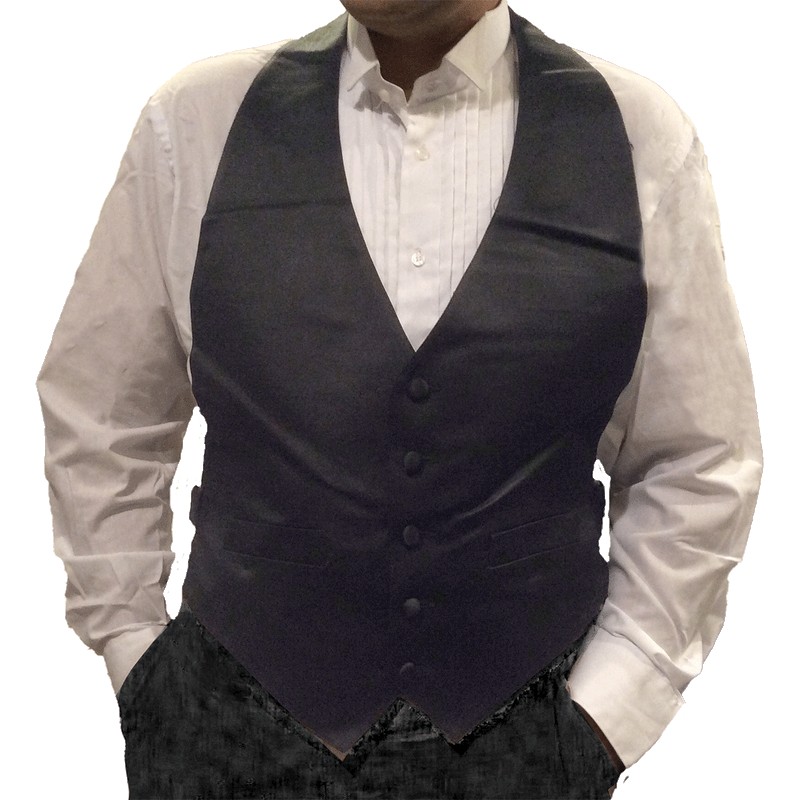One Dozen (12) Mens Black Backless Cloth Tuxedo Vests (LG 36-46)