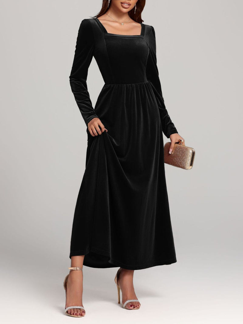 Velvet Square Neck Long Sleeve Dress Velvet Square Neck Long Sleeve Dress
