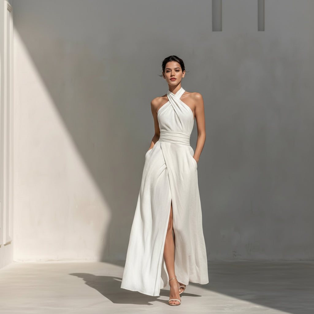 Sleeveless Elegant Slim-Fit Pure White Dress Sleeveless Elegant Slim-Fit Pure White Dress