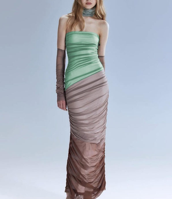 splicing dress maxi Collision Color Splicing Halter Dress Maxi – Tuxedo Closeouts