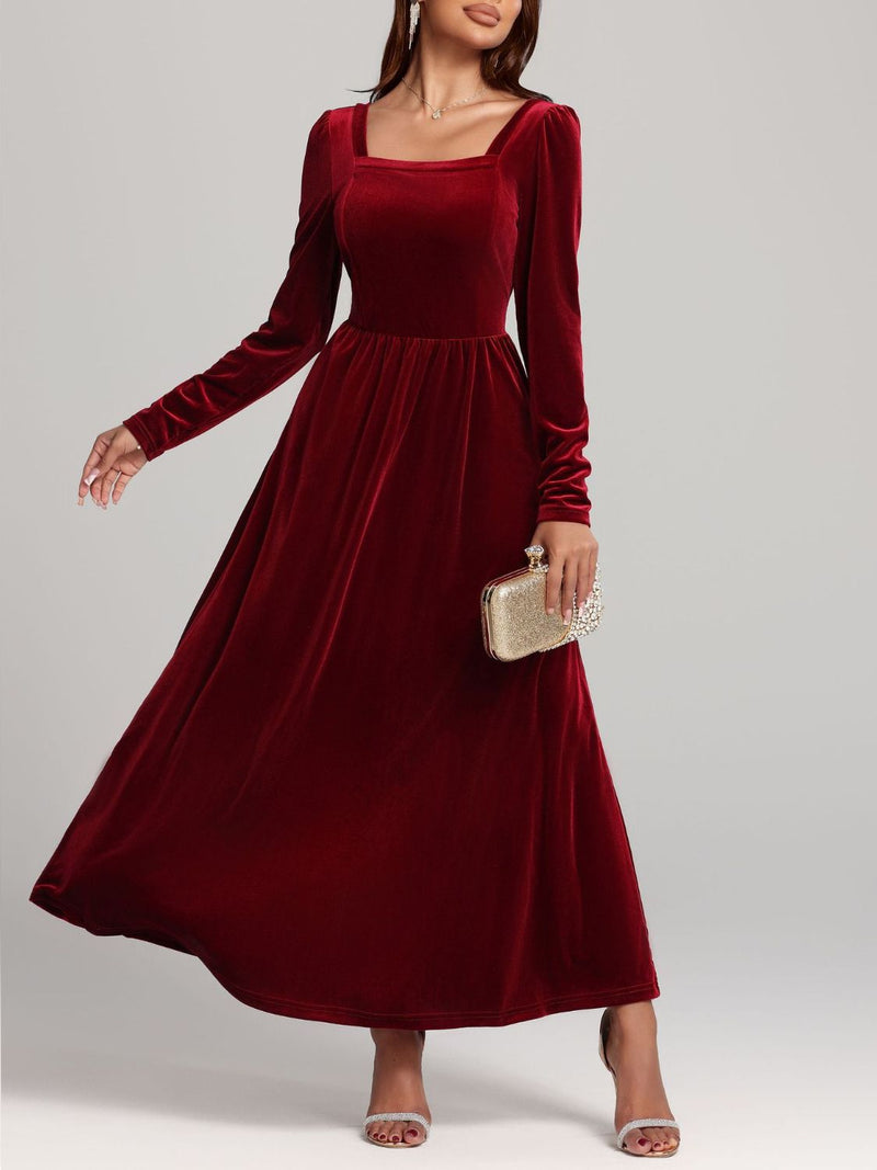 Velvet Square Neck Long Sleeve Dress Velvet Square Neck Long Sleeve Dress