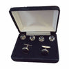 Silver-plated Round Cuff Links & Studs, Black Inserts, Velvet Box