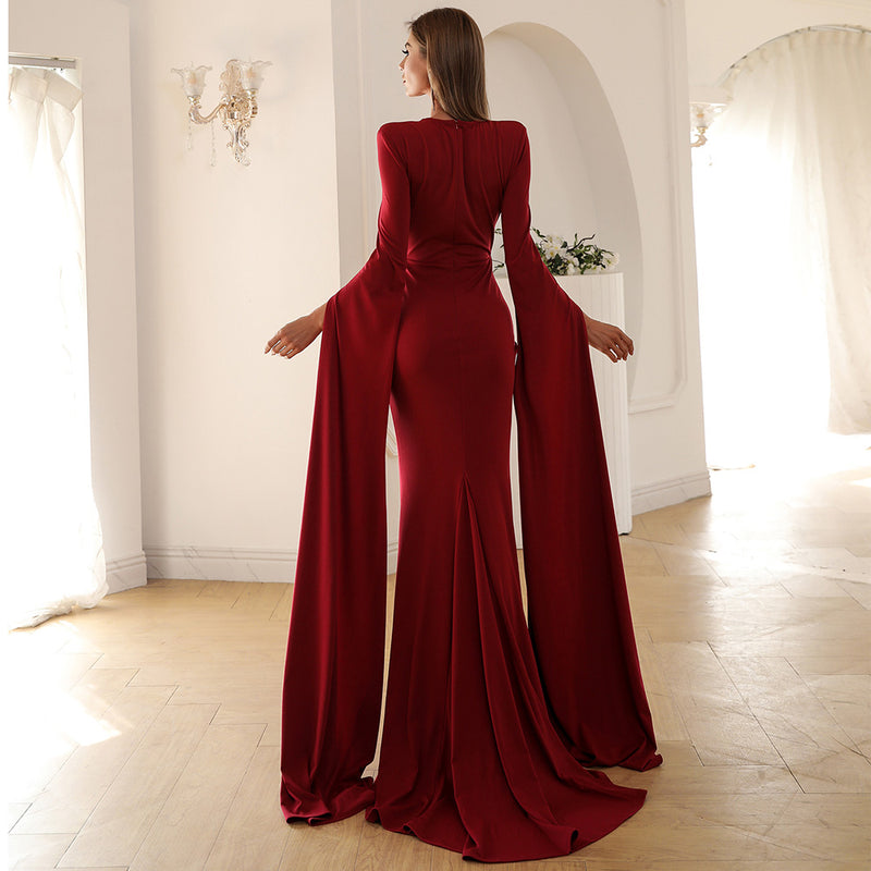 knee length dresses for ladies Chloe Long Sleeve Evening Gown – Tuxedo Closeouts