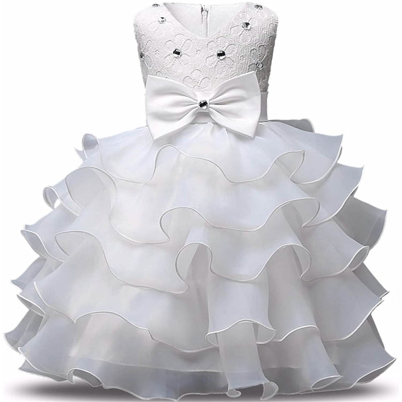Girl Dress Kids Ruffles Lace Party Wedding Gown White / 6-12 Months