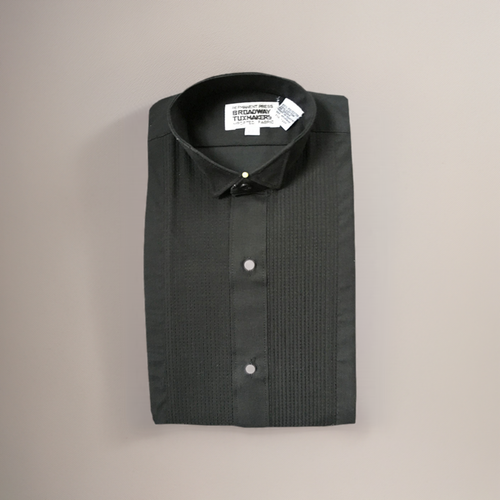 Boys Tuxedo Shirt, Wing Collar, 1/8" Pleats, Black