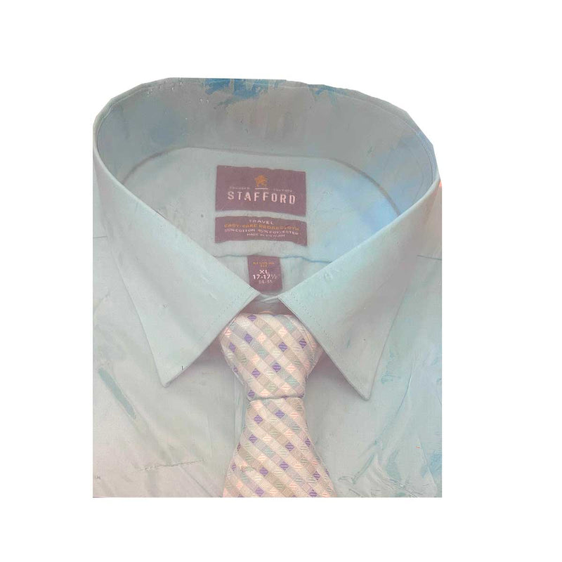 stafford dress shirts Sweat Repel Advanced Performance Men's Regular Fit Stretch Fabric Wrinkle Free Long Sleeve Shirt, 14-14.5 32-33, White down is cut for a regular Stafford Light Red Twill Shirt