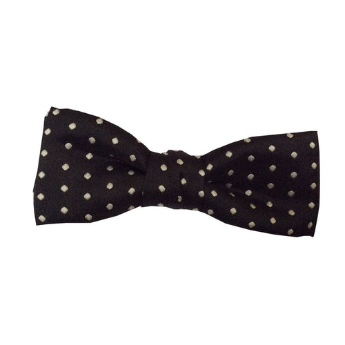 Mens Bow Tie, Pre-tied Banded - Black w/white dots