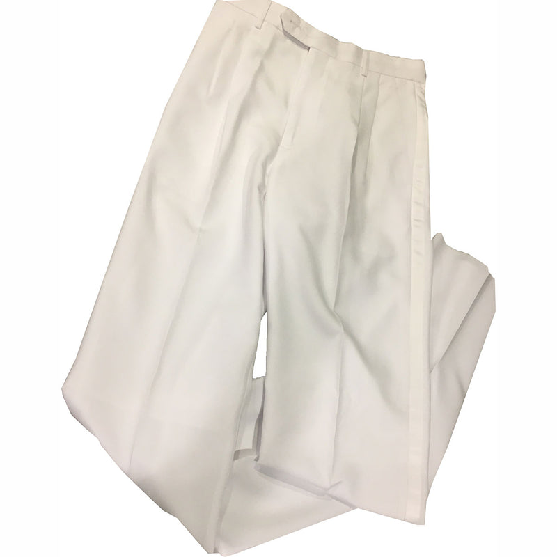 Men's White Non-Adjustable Tuxedo Pants, Polyester