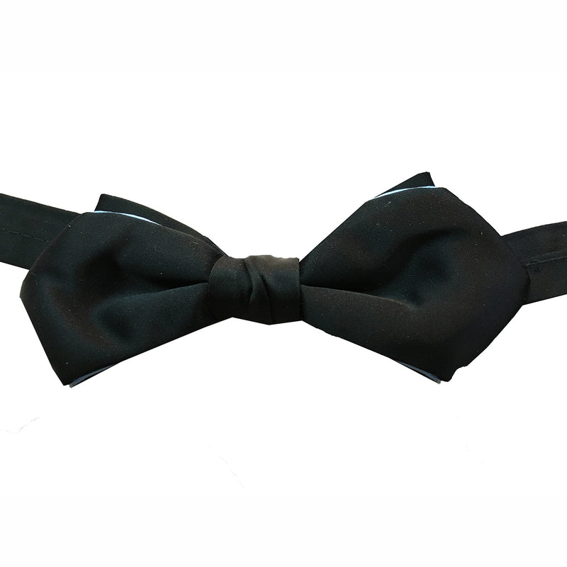 Boys Diamond Shape Bow Tie, Pre-tied Banded - Black / Blue Trim,