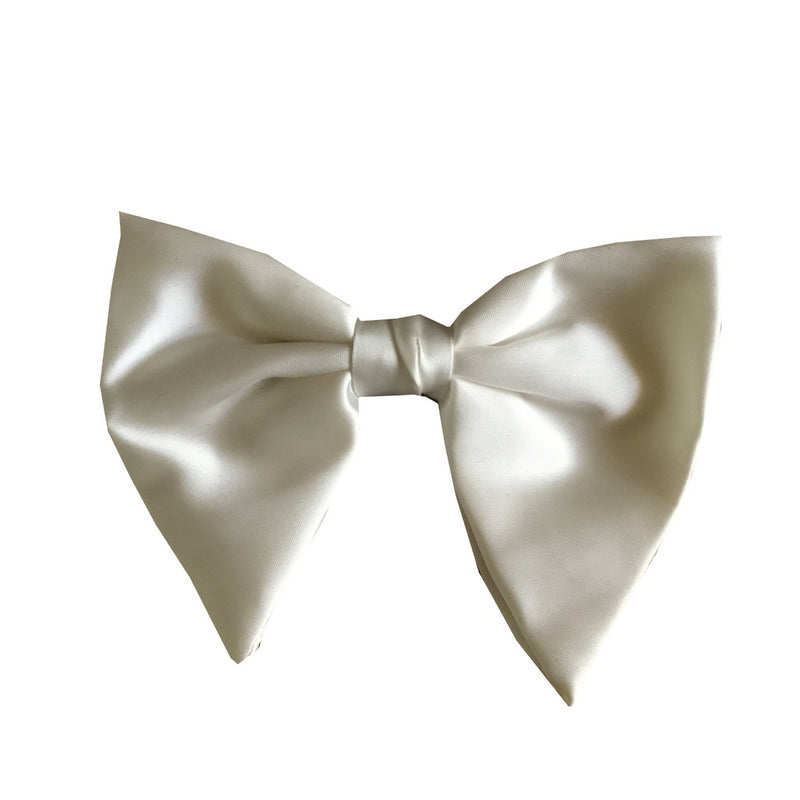 Men's Bow Tie, White, Vintage 1970's Large Satin Clip On