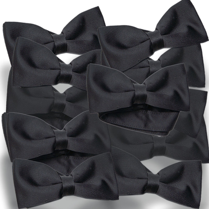 One Dozen Pretied Banded Bow Ties - Black