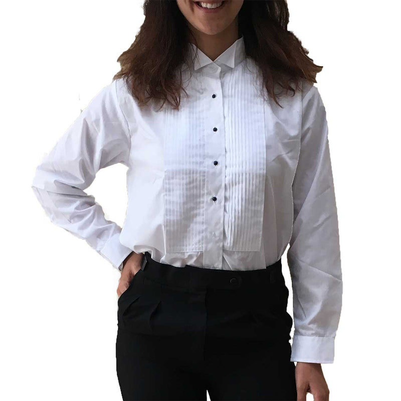Women's Tuxedo Shirt, White, Wing Collar & 1/4" Pleats