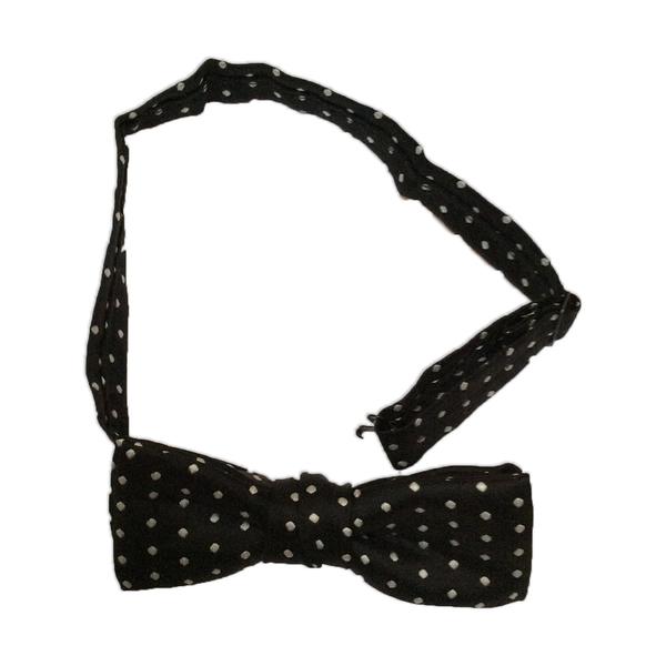 Mens Bow Tie, Pre-tied Banded - Black w/white dots