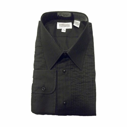 Mens Black Tuxedo Shirt, Lay Down Collar & 1/4" Pleats