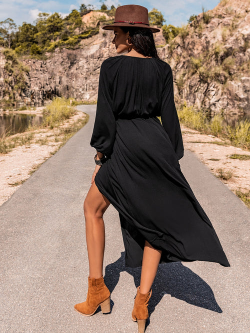 Long Sleeve Round Neck Shirt Dress