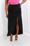 Full Size Up and Up Ruched Slit Maxi Skirt in Black