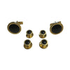 Gold-plated Florentine Round Cuff Links & Studs, Black Inserts, Velvet Box