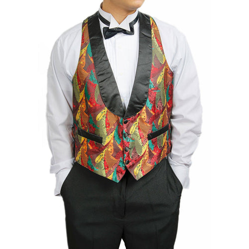 Mens "Autumn Leaves" Tuxedo Vest Reverses to Solid Black