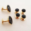 Deluxe Gold-plated Round Cuff Links & Studs, Black Inserts, Velvet Box