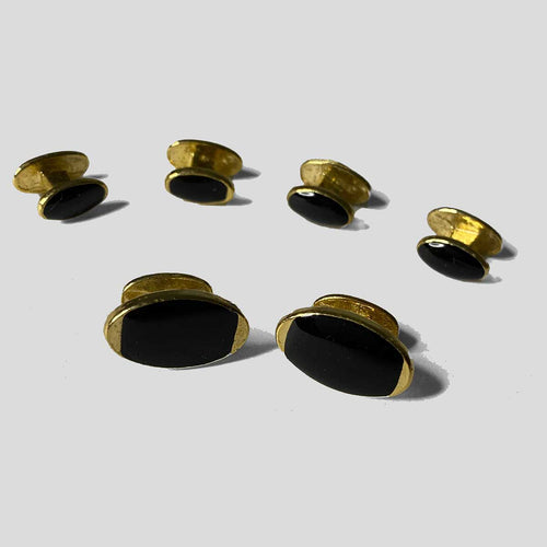 Oval Faux Onyx Cuff Link & Stud set in Gift Box