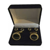 Gold-plated Florentine Round Cuff Links & Studs, Black Inserts, Velvet Box