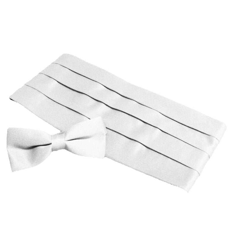 Solid Color Adult Bow Tie & Cummerbund Set - White