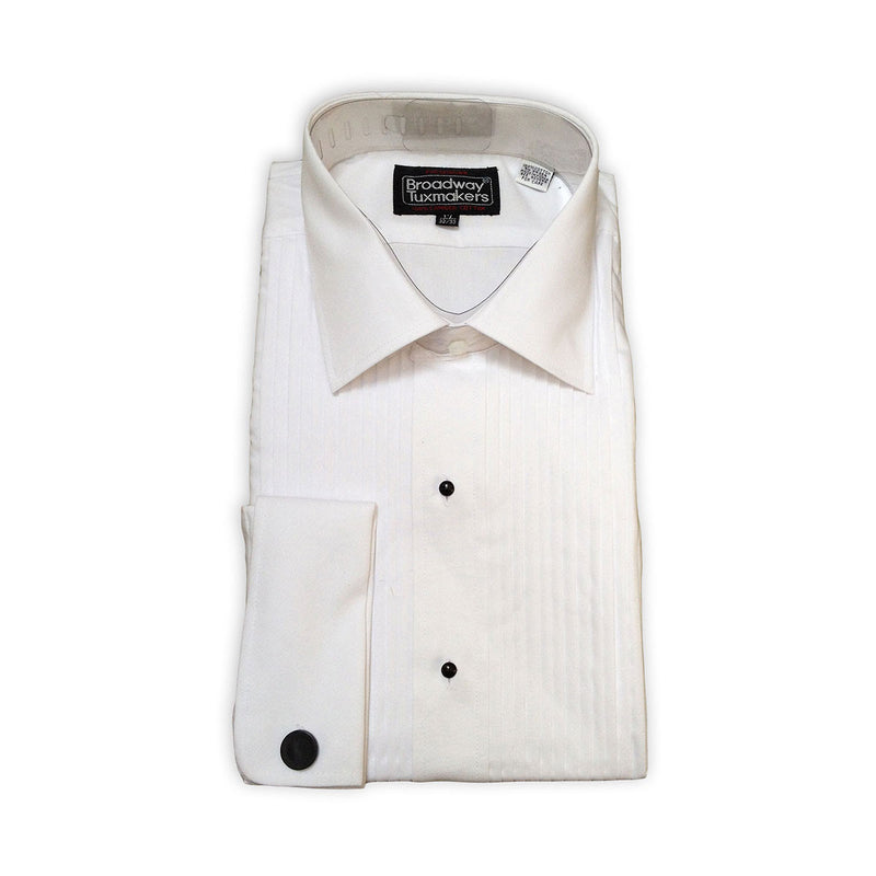 Mens 100% Cotton Tuxedo Shirt, Lay Down Collar & 1/4" Pleats