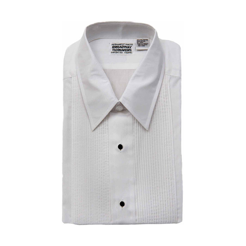 Men's Tuxedo Shirt, Lay Down Collar & 1/8" Pleats, White